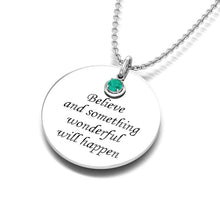 Load image into Gallery viewer, Engraved Fingerprint "May" Emerald Birthstone Silver Necklace