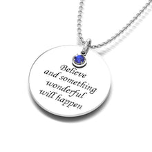 Load image into Gallery viewer, Engraved Fingerprint "September" Sapphire Birthstone Silver Necklace