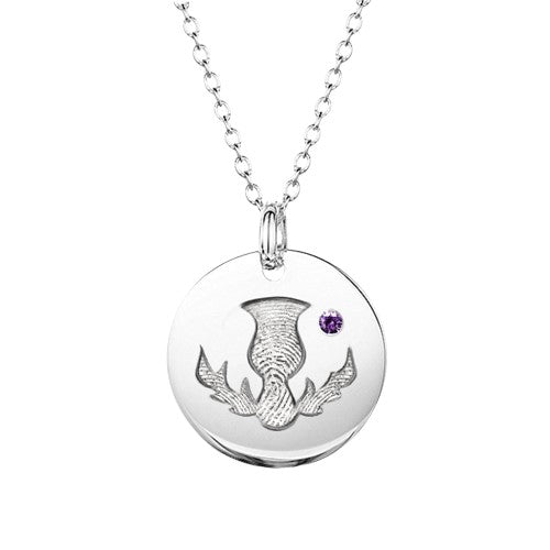 Birthstone Fingerprint Thistle Silver Necklace