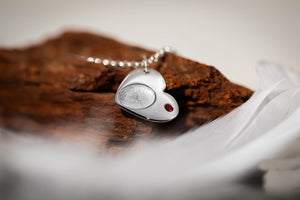 Birthstone Fingerprint Heart Silver Necklace