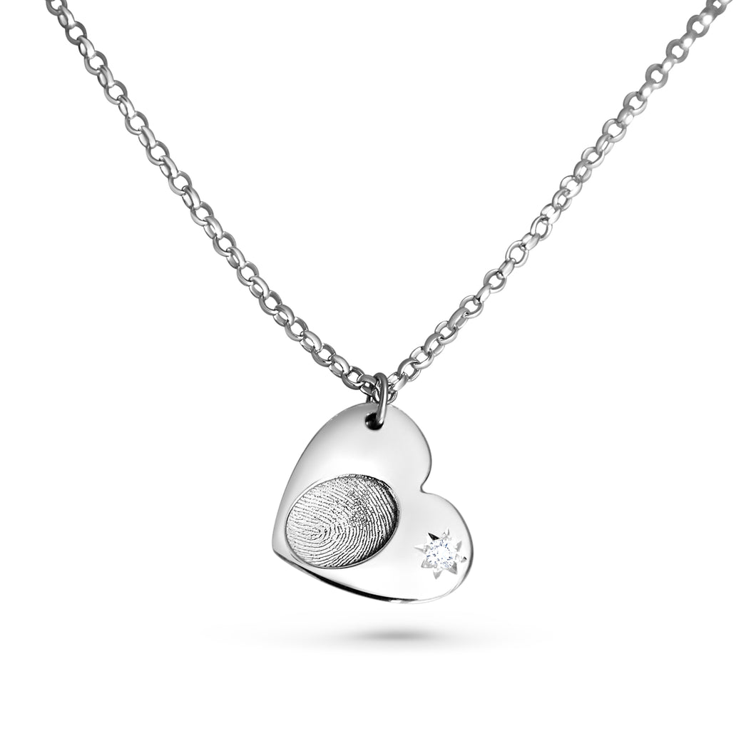Diamond Fingerprint Heart Silver Necklace