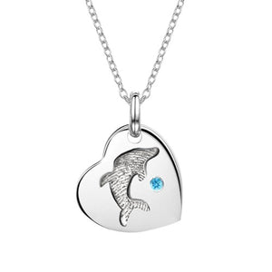Birthstone Fingerprint Dolphin Silver Necklace