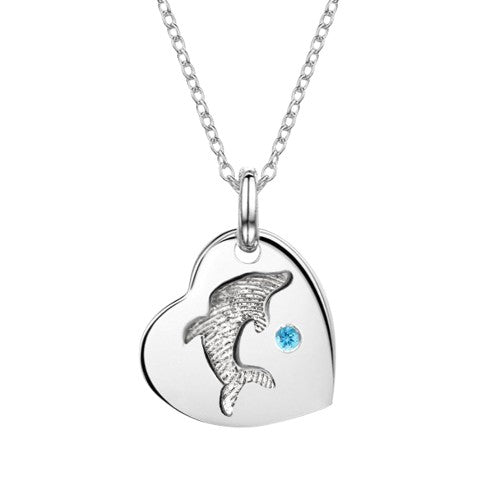 Birthstone Fingerprint Dolphin Silver Necklace
