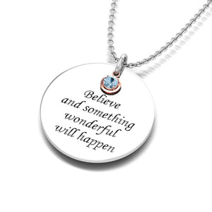 Engraved Fingerprint "November" Topaz Birthstone Silver Necklace